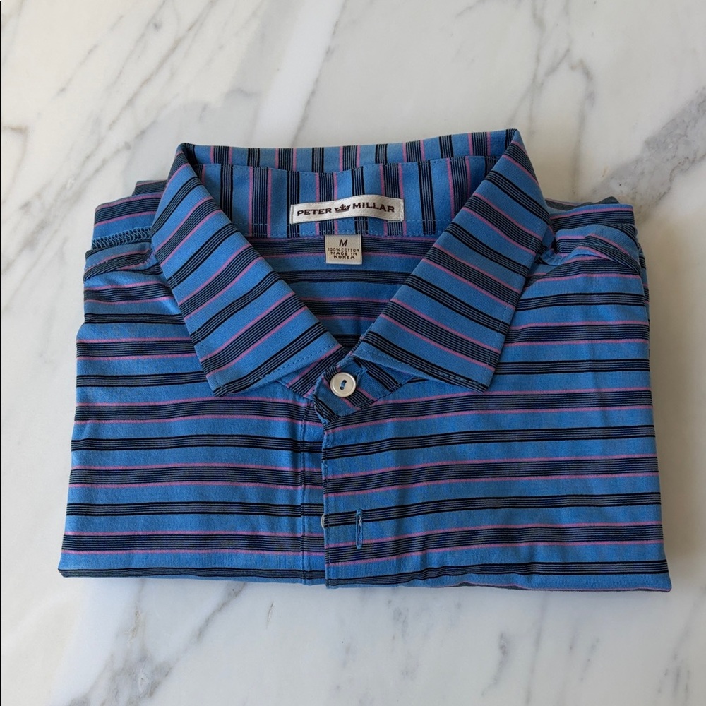 Peter Millar Men's Polo with Blue and Pink Stripes
